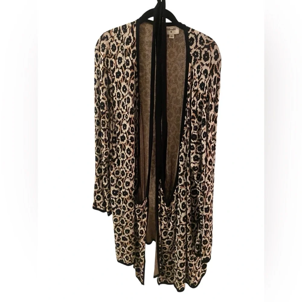 DVF Wrap Women’s Neutral Sweaterknit Poppy Animal Print Tunic Cardigan Dress 3X